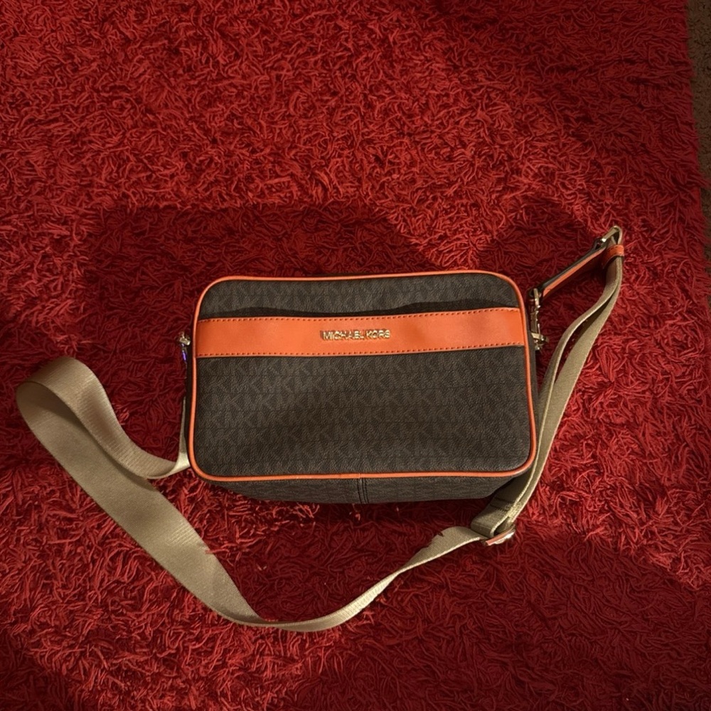 Michael Kors Brown and Orange Trim Messenger Bag